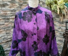 vintage 80s purple and black floral blouse made in Ireland