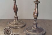 Antique silver on copper candlesticks