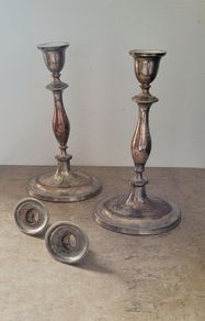 Antique silver on copper candlesticks