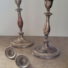 Antique silver on copper candlesticks