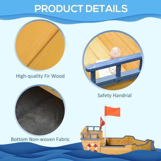 Wooden Sandpit Children Sandbox Pirate Ship Sandboat Outdoor Backyard Playset Play Station (FREE SHIPPING)