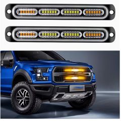 Stay on or flash Bright 4pcs Ultra-Slim Amber White LED Work Light - Surface Mount LED Emergency Light with 24 LEDs, Mini Grille Lights