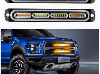 Stay on or flash Bright 4pcs Ultra-Slim Amber White LED Work Light - Surface Mount LED Emergency Light with 24 LEDs, Mini Grille Lights