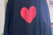 Shein Lune Black with Printed Red Heart Round Neck Sweatshirt