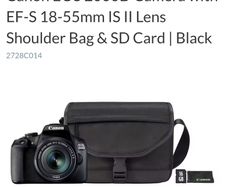 Canon EOS 2000D DSLR with EFS 18-55 lens, shoulder bag and memory card