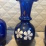 Czech Crystalex Cobalt Blue Vase Hand Painted White Flowers Vintage Image 3