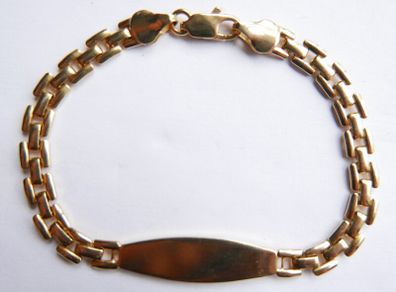 Vintage 18K Yellow Gold Plated Engravable Panther Link ID Bracelet 7.5"