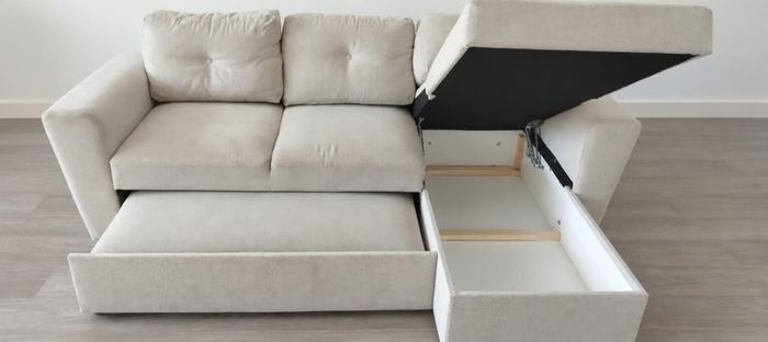Light Beige Corner Sofa Bed with Storage