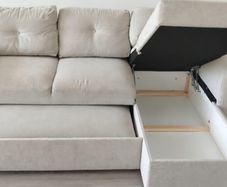 Light Beige Corner Sofa Bed with Storage