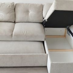 Light Beige Corner Sofa Bed with Storage