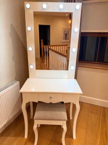 Hollywood style vanity table with mirror and light