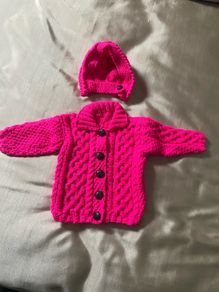 knitted cardigan and hat