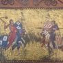 Vintage large leather painting of a medieval knights duel Image 6