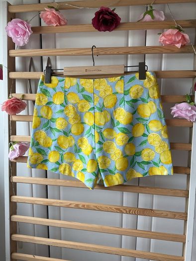 Zara blue & lemon high waisted mediums cotton linen mix