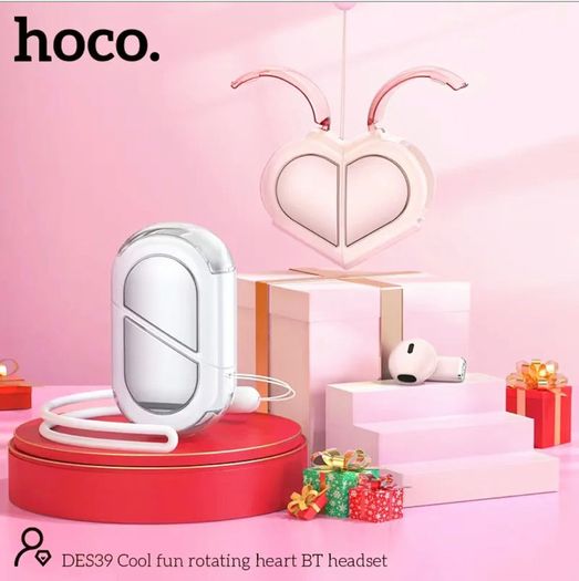 Cool Fun Rotating Heart Bluetooth Earbuds Pink