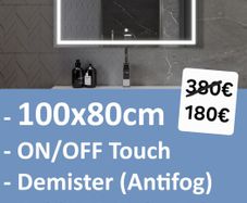 LED Bathroom Mirror Antifog Demister 100x80cm