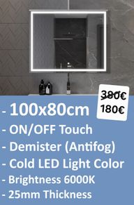 LED Bathroom Mirror 100x80cm Demister Makeup