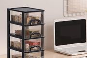Clear Plastic Storage Drawer Unit, Small Desk Organizer Storage Box, Durable Storage Bin Container Case for Countertop Stationery Pens Makeup Office Supplies