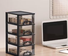 Clear Plastic Storage Drawer Unit, Small Desk Organizer Storage Box, Durable Storage Bin Container Case for Countertop Stationery Pens Makeup Office Supplies