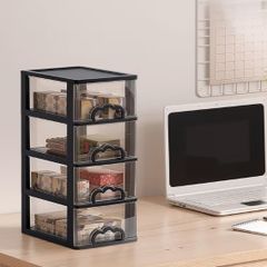 Clear Plastic Storage Drawer Unit, Small Desk Organizer Storage Box, Durable Storage Bin Container Case for Countertop Stationery Pens Makeup Office Supplies