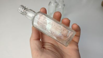 225 - Set of 3 Vintage Cork Distilleries Company Clear Glass Decorative Collectible Whiskey Vodka Bottles