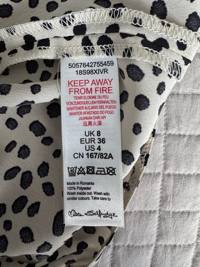 Miss Selfridge Dalmatian Spot Puff Sleeve Mini Dress UK 8