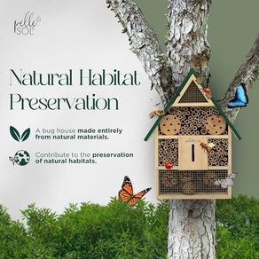 Eco-Friendly Bee House | Bug Hotel for Bees, Butterfly, Insect | Kid Friendly Weather Resistant Hanging Bee Hotel Bamboo Nesting Habitat | Bug House Garden Decor & Nature Gifts for Kids