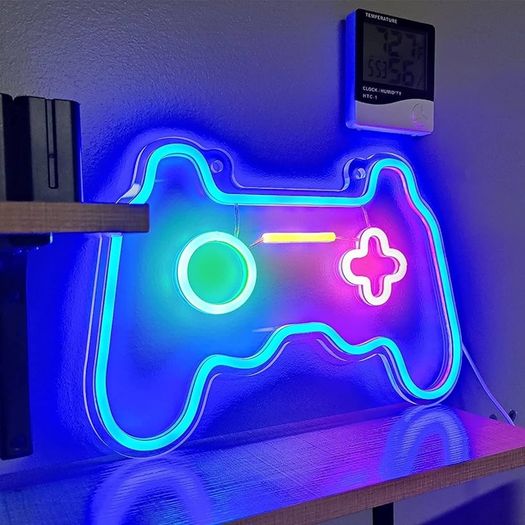 NEW SALE | Dimmable Game Neon Sign, Glass Gaming Neon Light Sign Powered by USB with Switch, Blue Led Light Sign for Bedroom Wall Decor Game Room Party Decoration