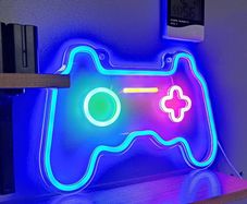 NEW SALE | Dimmable Game Neon Sign, Glass Gaming Neon Light Sign Powered by USB with Switch, Blue Led Light Sign for Bedroom Wall Decor Game Room Party Decoration