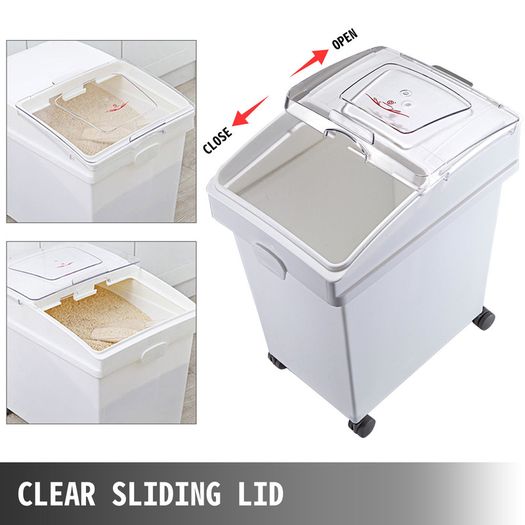 Kitchen Container Ingredient Storage Bin W/ Wheel & Scoop 3 x 6.6 Gal for Commercial Home Storing Rice Flour Corn Soybean