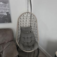 Hanging Egg Chair with Stand & Grey Cushions