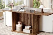 Farmhouse Console Table, 180cm Extra Long 2-Tier Sofa Table, Rustic Brown Wooden
