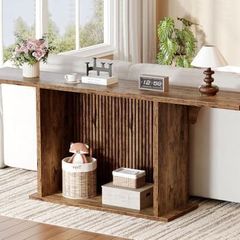 Farmhouse Console Table, 180cm Extra Long 2-Tier Sofa Table, Rustic Brown Wooden