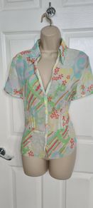 Very Pretty Colourful Short Sleeve Silk Shirt from Betty Barclay size 12