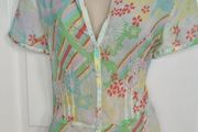 Very Pretty Colourful Short Sleeve Silk Shirt from Betty Barclay size 12