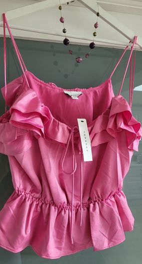 TOPSHOP pink ruffle cami Sz 14 - Bnwt Rrp 40