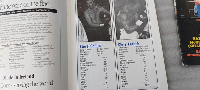 2 x boxing programmes,, Barry mcguigan fight 15th February 1986  R.D.S dublin ,and Steve Collins fight,9 September 1995 Cork, , 2 x irish boxing champions,,2 x legends of irish boxing...