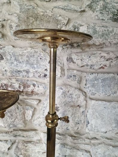 Pair of Tall Adjustable Brass Planters  Display Stands Vintage Edwardian Style Pedestals