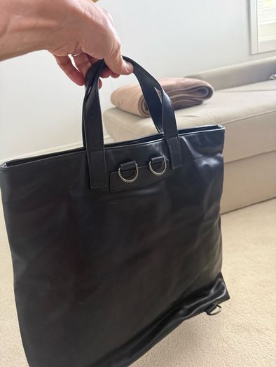 Navy leather tote bag
