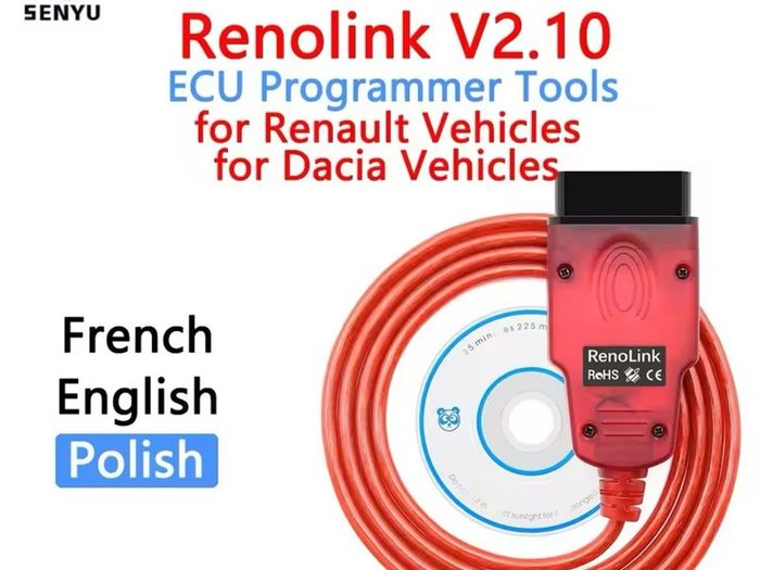 2024 Latest Version Renolink V2.10 OBD2 Diagnostic Cable Tools Airbag ECM UCH Key Code ECU Reset Programmer USB Interface for Renault Dacia , multi language Polish , English French