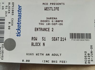 SWAP 2 westlife tickets sept 10th for fri 11th