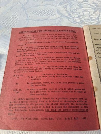 Defence Of The Realm Permit Book(WW1)