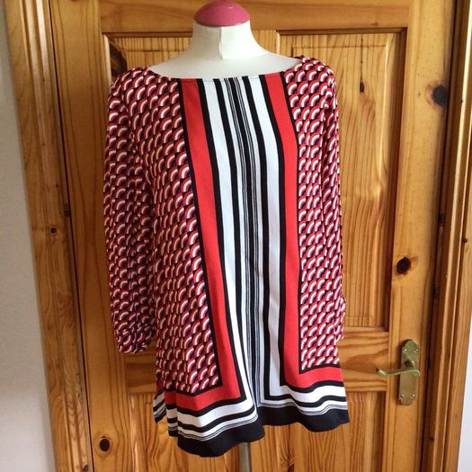 Next Ladies red black and cream blouse top Uk 16 postage included