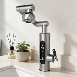 Electric Hot Water Tap Flexible Nozzle, Instant Heating Tap 220V 3400W, Stainless Steel Water Heater Tap, Supply Hot and Cold Water Electric Faucet with Temperature Display for Bathroom, Kitchen Sink