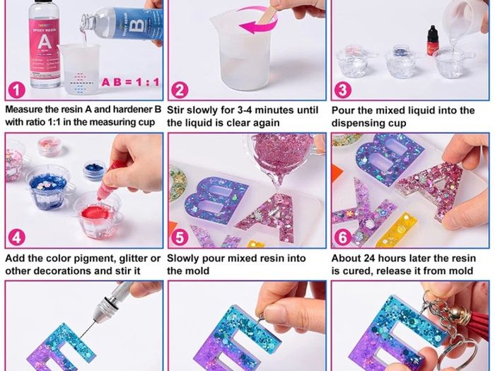 Epoxy Resin Kits for Beginners, 192 Pcs Letter Number Resin Moulds Silicone Keyring Making Kit, with 400ml Clear Resin, Resin Accessories/Pigment/Glitter Sequin/Gold Leaf/Keychain Tassels (FREE POSTAGE)