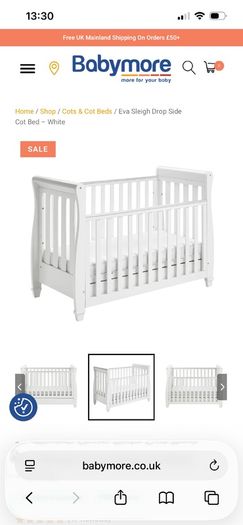 Babymore Eva Sleigh Cot Bed and Mattress Like New