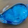 Vintage Art Glass Blue Bunny Rabbit Details Smooth Bottom Paperweight Shelf Desk Image 5