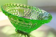 Antique 20th Century Green Uranium Glass Inverted Thistle Bowl UV Reactive  Description