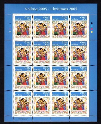 2005 Ireland Christmas Commemorative Stamp Sheetlet Plate 1A1A1A1A Mint Never Hinged (MNH).