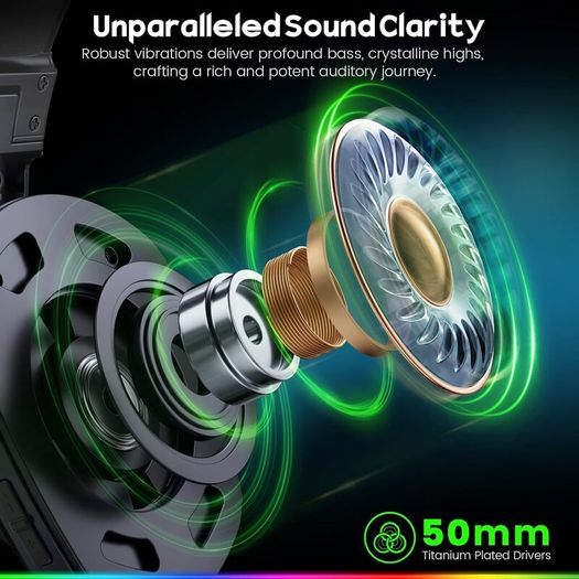 Wireless Gaming Headset for PS5, PS4, PC, Switch, Mac  Dual-Mode 2.4GHz  Bluetooth 5.4 Gaming Headphones with ENC Noise Cancelling Mic, 50mm Drivers, Dynamic LED Lights, 50H Playtime